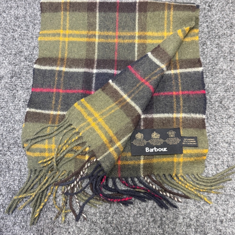 Barbour Scarf Unisex OS Green Plaid Merino Cashmere Tartan Heritage Academic